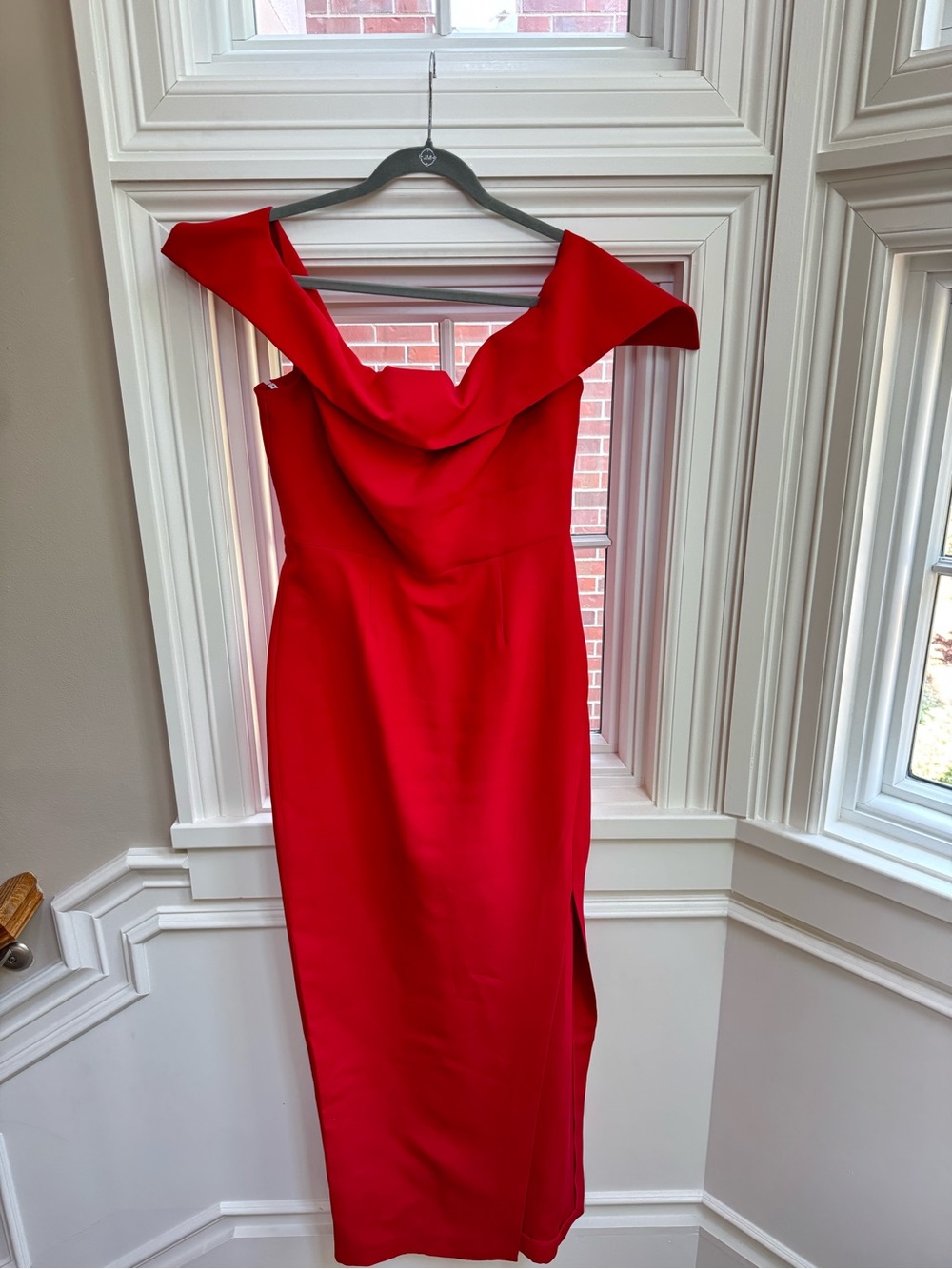Roland Mouret Scarlet Off-Shoulder Draped Midi Dress